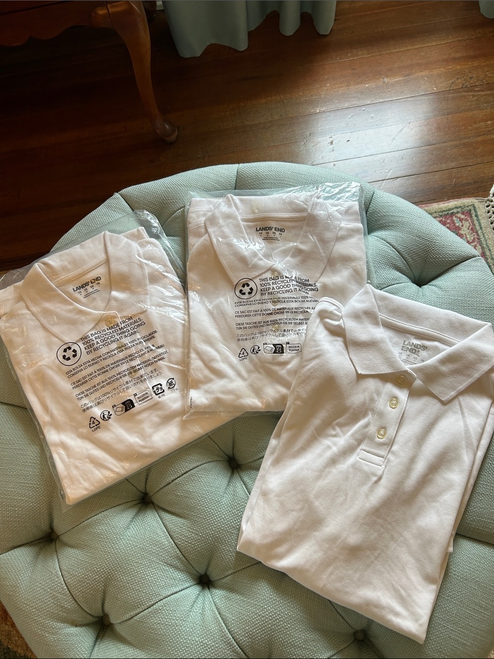 Lands' End White Polo Shirts - Set of Three